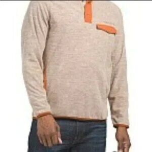 Eddie Bauer Men's Chutes Mock Neck LS Fleece Tan Orange Trim